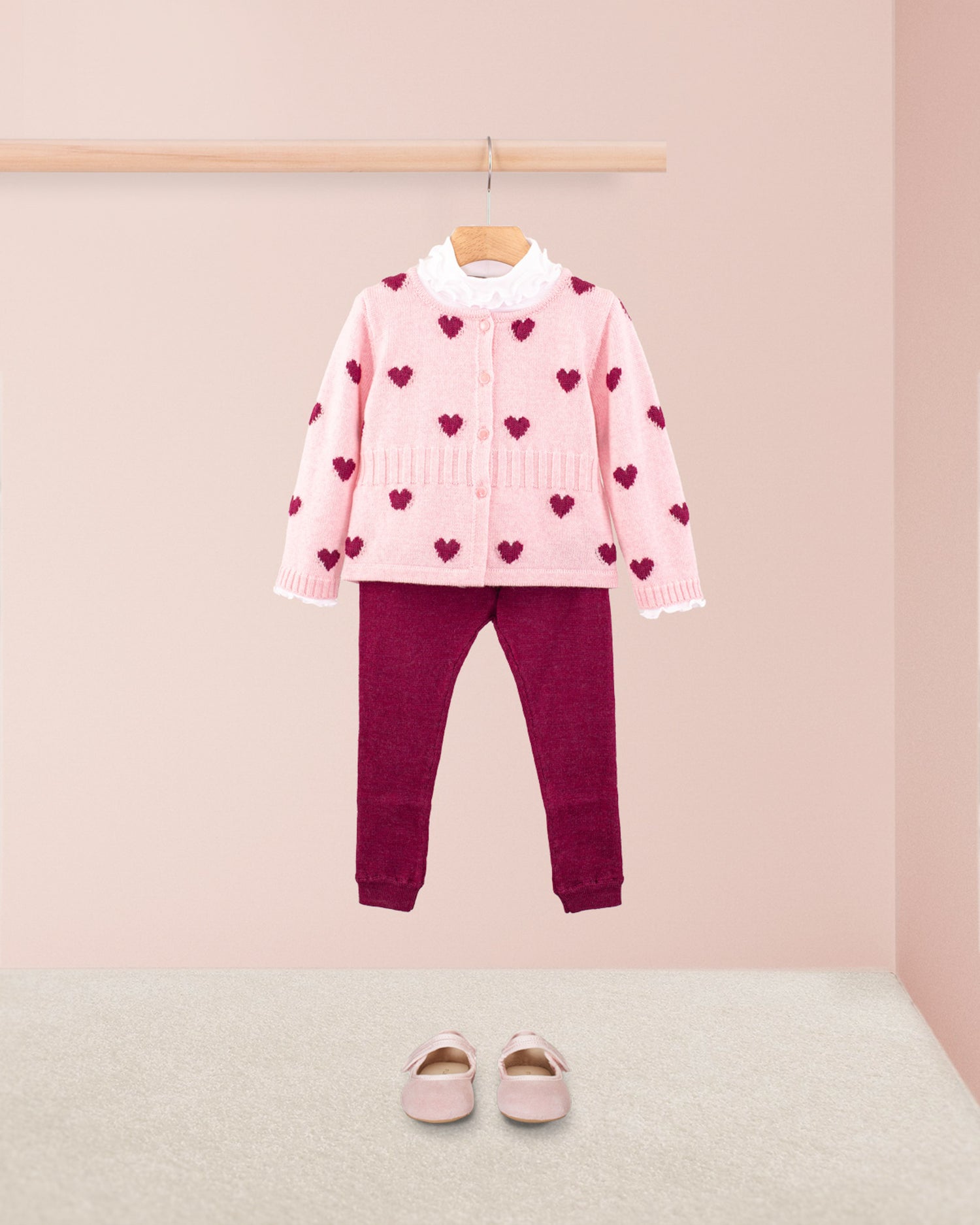 Madeleine Pink Hearts Wool Cardigan